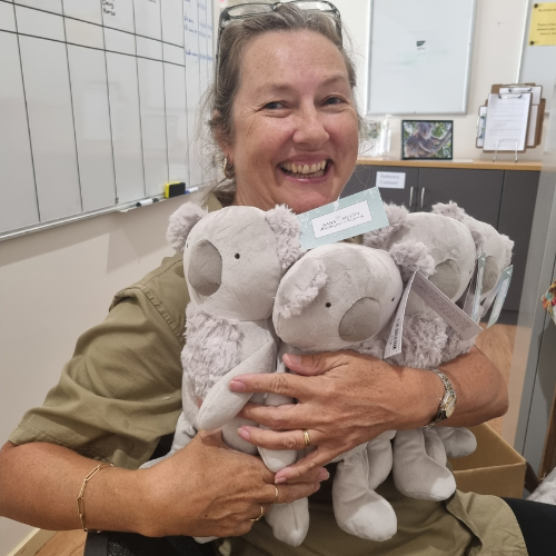 Our Admin Volunteers in our Burribi Centre with Nana Huchy koalas