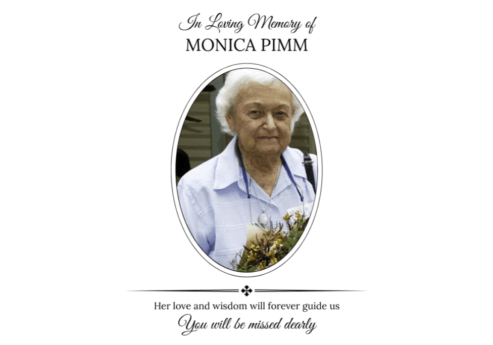In Loving memory of Monica Pimm