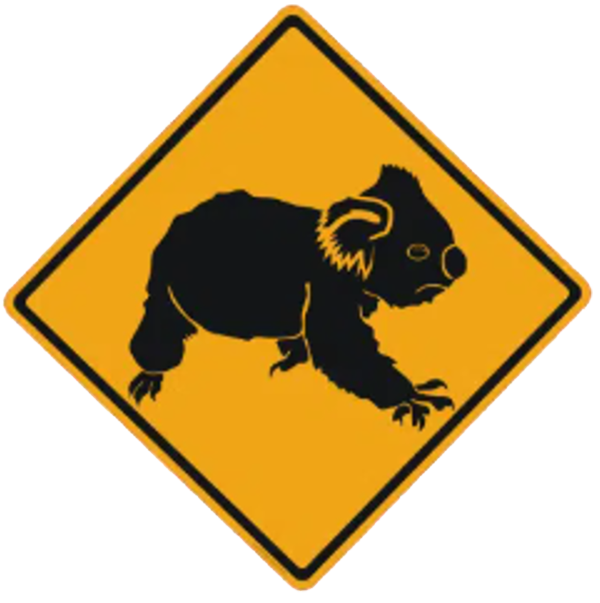 koala warning road sign